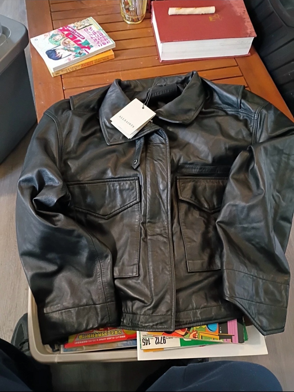 All Saints Clay oversized black leather jacket S - Picture 3 of 9